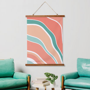 Retro Waves - Orange and Green Hanging Tapestry
