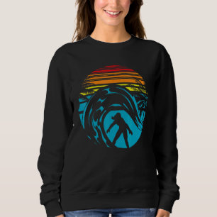 Retro Waves Surfer Surfboard Tropical Water Sport Sweatshirt
