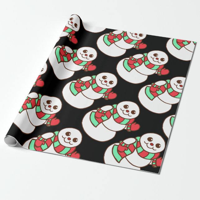Retro Waving Snowman Wrapping Paper (Unrolled)