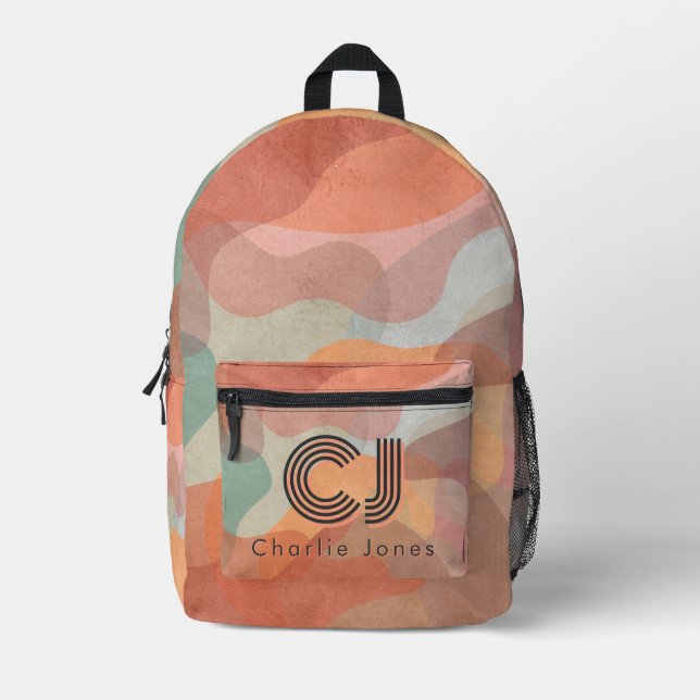 Retro Wavy Abstract Custom Monogram Backpack (Front)