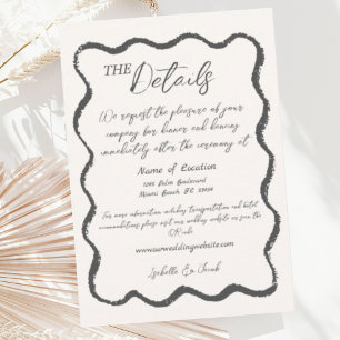 Retro Wavy Black White Handwritten Wedding Details Enclosure Card