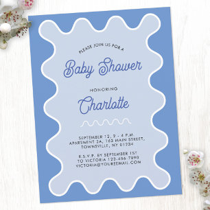 Retro Wavy Blue Curve Baby Shower Invitation Postcard