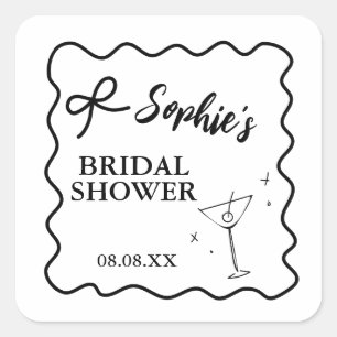 Retro Wavy Bridal Shower Sticker – Martini Glass 