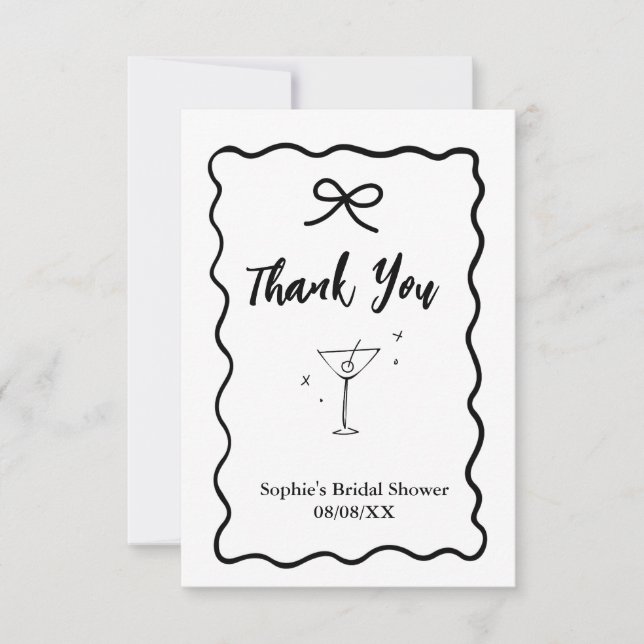 Retro Wavy Bridal Shower Thank You Card – Martini  (Front)