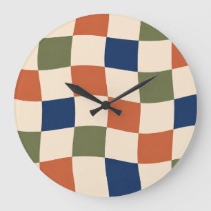 Retro Wavy Checkerboard 70s Aesthetic Clock
