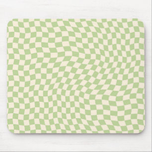 Retro Wavy Checkered Pattern Green Aesthetic Mouse Mat