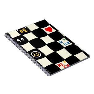 Retro Wavy Chequerboard Pattern with Doodle Icons Notebook