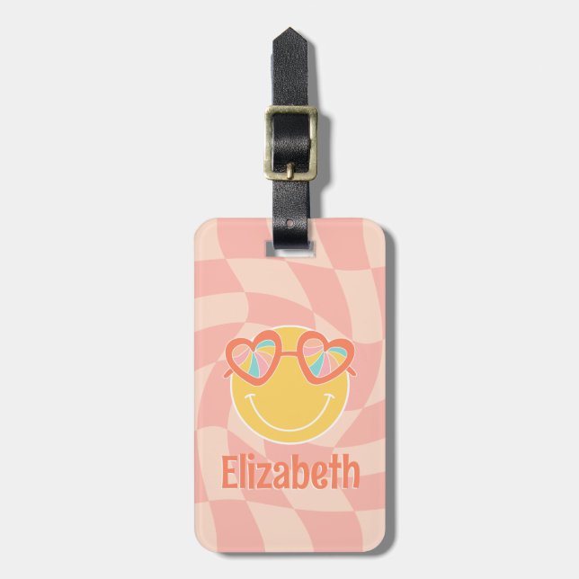 Retro Wavy Chequered Board Custom School Bag Tag (Front Vertical)
