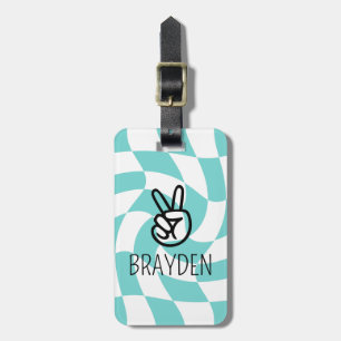 Retro Wavy Chequered Board Custom School Bag Tag