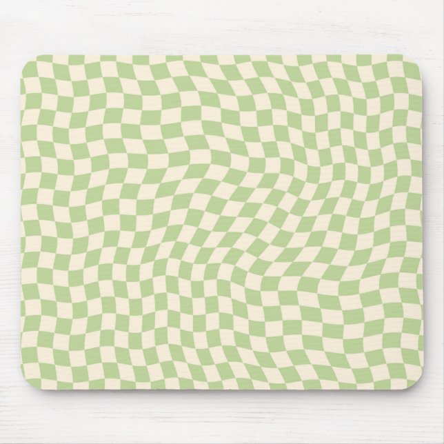Retro Wavy Chequered Pattern Green Aesthetic Mouse Mat (Front)