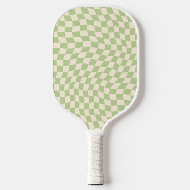 Retro Wavy Chequered Pattern Green Pickleball Paddle (Front)