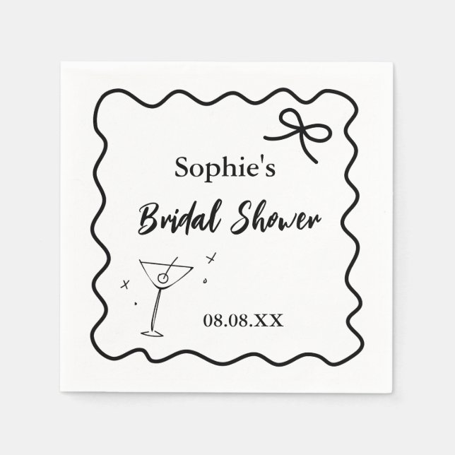 Retro Wavy Cocktail Napkins – Martini Glass  (Front)