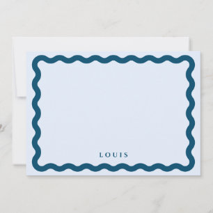 Retro Wavy Frame Blue Personalised Note Card