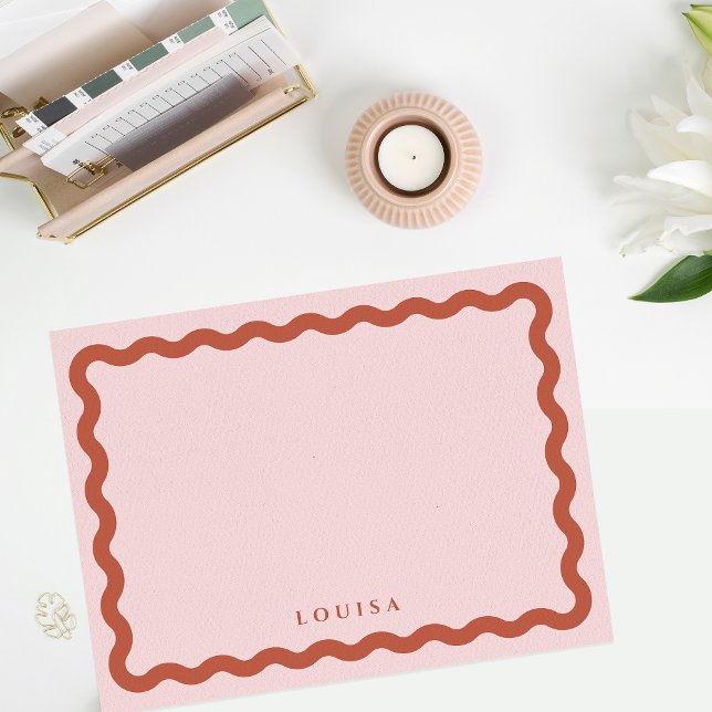 Retro Wavy Frame Blush & Terracotta Personalised Card (Creator Uploaded)