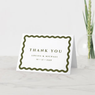 Retro Wavy Frame Green & White Wedding Thank You Card
