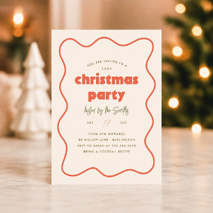 Retro Wavy Frame Orange Christmas Party Invitation