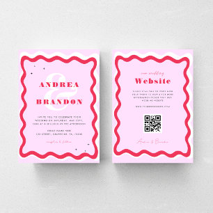 Retro Wavy Frame QR Code 70s Ampersand Wedding Invitation
