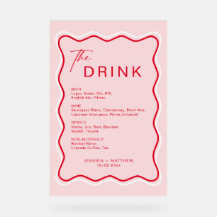 Retro Wavy Frame Red and Pink Wedding Bar  Acrylic Sign