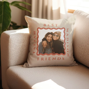 Retro Wavy Frame Terracotta Best Friends Photo Cushion