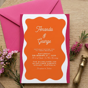 Retro Wavy Frame Whimsical Simple Classic Wedding Invitation