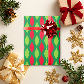 Retro Wavy Green Red Pattern – Holiday Style Wrapping Paper