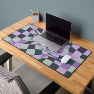 Retro Wavy Lilac Sage Green Chequered Danish Paste Desk Mat
