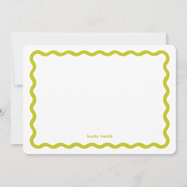 Retro Wavy Lime Modern Personalised Stationery Card (Front)