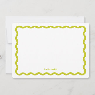 Retro Wavy Lime Modern Personalised Stationery Card