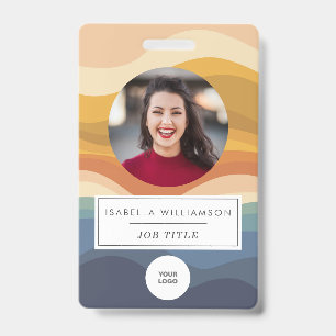 Retro Wavy Lines Unique Employee Photo ID Badge