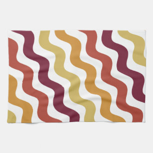 Retro wavy lines - Warm colour Kitchen Towel