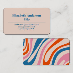 Retro Wavy Loops Modern Abstract Pattern with Pink Business Card