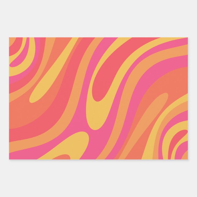 Retro Wavy Loops Trippy Colourful Abstract Pattern Wrapping Paper Sheet (Front)
