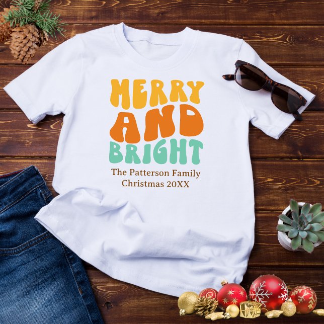 Retro Wavy Merry and Bright Men's Christmas  T-Shirt (Creator Uploaded)