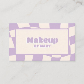 Retro Wavy Pastel Lavender Chequered Makeup Artist Business Card