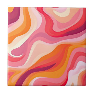 Retro Wavy Pattern Boho Aesthetic Pink Tile