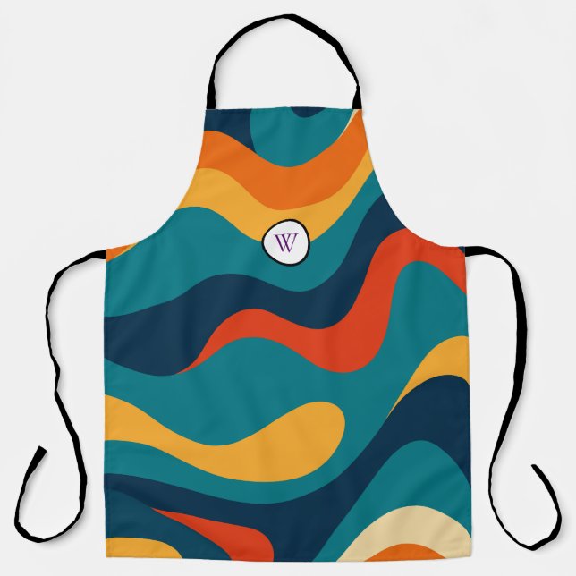 Retro Wavy Pattern Modern Abstract  Apron (Front)