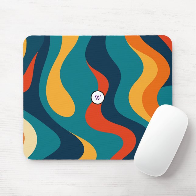 Retro Wavy Pattern Modern Abstract  Mouse Mat (With Mouse)