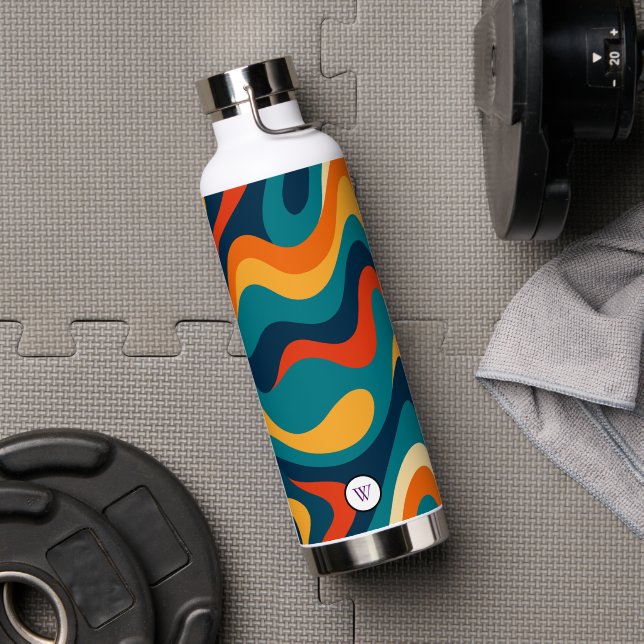 Retro Wavy Pattern Modern Abstract  Water Bottle (Gym (Rotated))