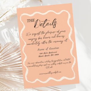 Retro Wavy Peach Handwritten Wedding Details  Enclosure Card