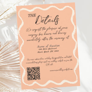 Retro Wavy Peach Handwritten Wedding Details  Enclosure Card