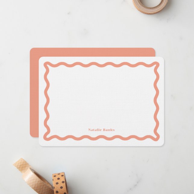 Retro Wavy Personalised Stationery Card (Front/Back In Situ)