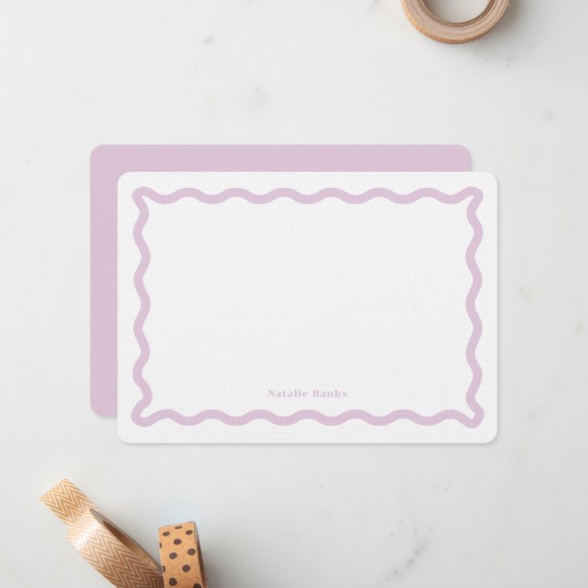 Retro Wavy Personalised Stationery Card (Front/Back In Situ)