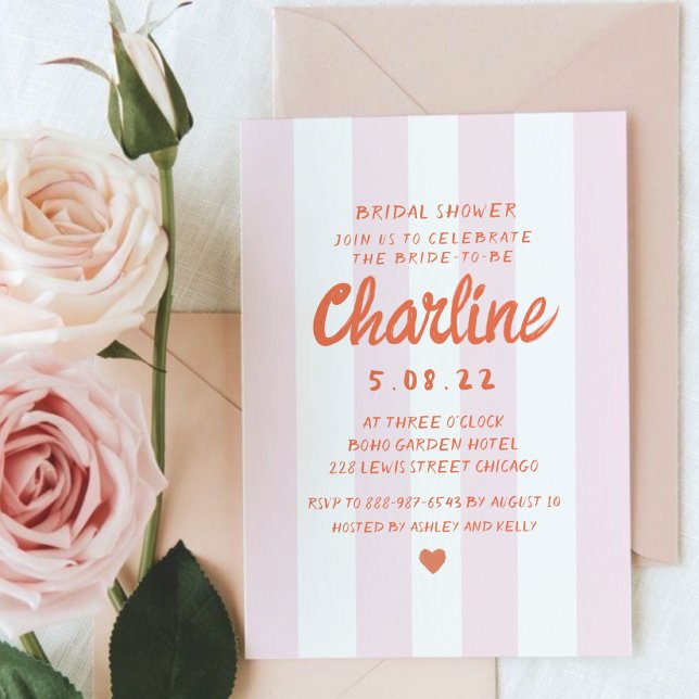 Retro Wavy Pink and Red Handwriting Bridal Shower  Invitation (Creator Uploaded)