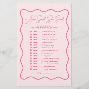 Retro Wavy Pink Bridal Shower He Said She Said