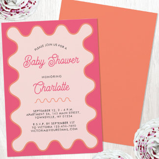 Retro Wavy Pink Curve Baby Shower Invitation