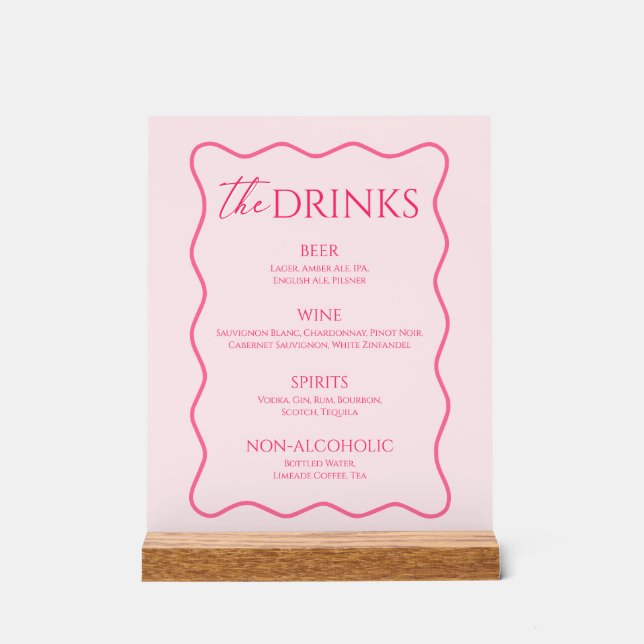 Retro Wavy Pink Drink Menu Bar  Acrylic Sign (Front)