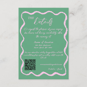 Retro Wavy Pink Green Handwritten Wedding Details Enclosure Card
