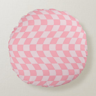 Retro Wavy Pink Lilac Checks Warped Chequered   Round Cushion