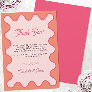 Retro Wavy Pink Orange Curve Baby Shower Thank You Card
