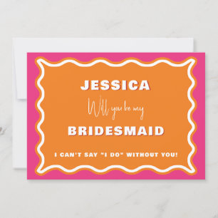 Retro Wavy Pink Orange Photo Bridesmaid Proposal Invitation